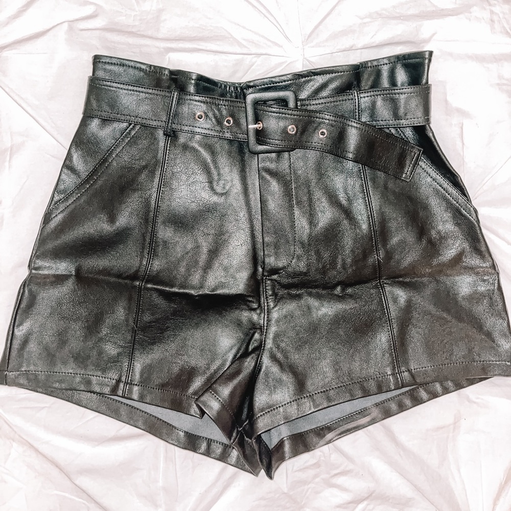 Belted Leather Shorts